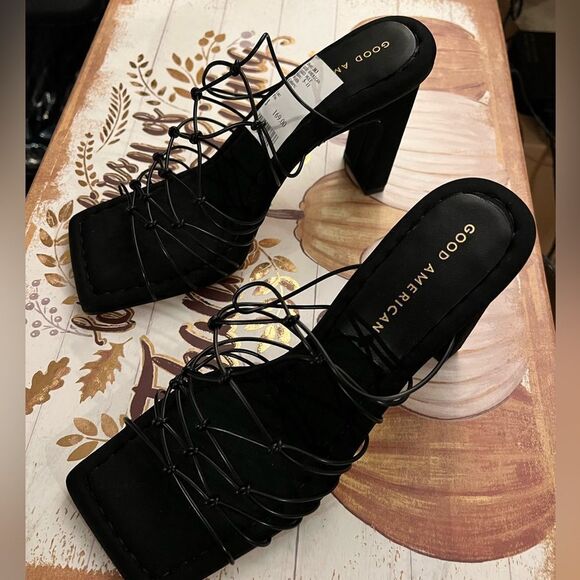 GOOD AMERICAN BLACK NEOPRENE CAGED MULE - Picture 2 of 6